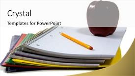  Presentation with bound - PPT layouts with pencils spiral bound notebooks - new school supplies on bright background and a white colored foreground