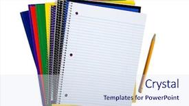  Presentation with open spiral notebook - Audience pleasing PPT layouts consisting of pencils spiral bound notebooks - new school supplies on bright backdrop and a sky blue colored foreground