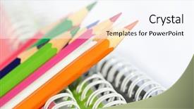  Presentation with bound - PPT layouts consisting of pencils with spiral bound notebooks background and a sky blue colored foreground