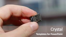  Presentation with google drive temlates - PPT layouts with pendrive - tiny usb drive being held background and a coral colored foreground