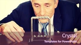  Presentation with newton physics - Presentation theme having pendulum physics - mature businessman in office playing background and a tawny brown colored foreground