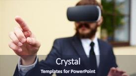  Presentation with augmented reality - Slide deck featuring penetration - businessman with augmented reality headset background and a wine colored foreground