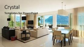  Presentation with living room - PPT layouts with penhouse - architecture interior modern apartment wide background and a soft green colored foreground