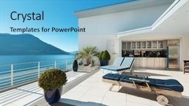  Presentation with lake - Audience pleasing theme consisting of penhouse - beautiful terrace of a penthouse backdrop and a light blue colored foreground