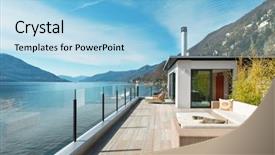  Presentation with architecture - Slide set featuring penhouse - modern architecture beautiful lake view background and a light blue colored foreground