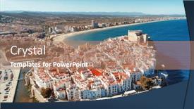  Presentation with mediterranean - Slides consisting of peniscola-castle-aerial-view-overlooking background and a coral colored foreground