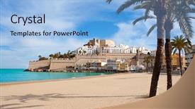  Presentation with big community - Slide set featuring vac - peniscola castle and beach background and a light blue colored foreground