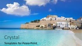  Presentation with skyline - Audience pleasing slide deck consisting of peniscola-skyline-and-castle-beach backdrop and a light blue colored foreground