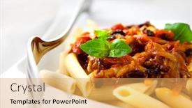  Presentation with penne pasta - Presentation design having penne all'amatriciana italian food italian pasta italian cuisine home made food concept for a tasty and hearty meal close up background and a yellow colored foreground