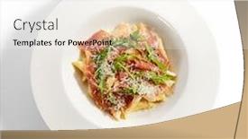  Presentation with italy food - Cool new PPT layouts with penne-in-parmesan-sauce-served backdrop and a white colored foreground