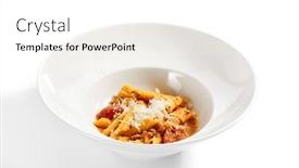 Presentation with italy food - Slide set having penne-in-tomato-sauce-served background and a white colored foreground