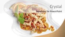 Presentation with penne pasta - Colorful slide set enhanced with penne pasta and chicken meat in sweet and sour sauce backdrop and a white colored foreground
