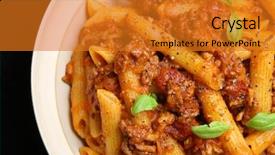  Presentation with penne pasta - Cool new PPT layouts with penne pasta with a rich tomato and beef ragu backdrop and a gold colored foreground