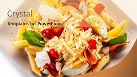  Presentation with penne pasta - Theme with penne-pasta-with-cheese-bacon background and a yellow colored foreground
