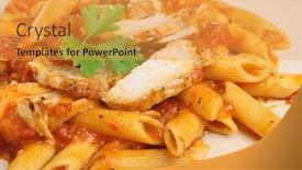  Presentation with penne pasta - Theme featuring penne pasta with chicken in a tomato sauce background and a gold colored foreground