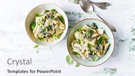  Presentation with penne pasta - Presentation theme having penne-pasta-with-creamy-spinach and a sky blue colored foreground