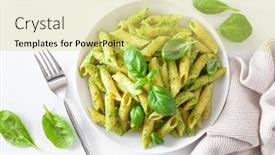  Presentation with penne pasta - Cool new PPT layouts with penne-pasta-with-spinach-basil backdrop and a yellow colored foreground