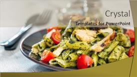  Presentation with sauce - Slides featuring penne-with-chicken-and-pesto background and a mint green colored foreground