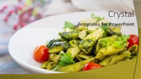  Presentation with chicken little chicks - Beautiful presentation design featuring penne with chicken sauce pesto backdrop and a light gray colored foreground