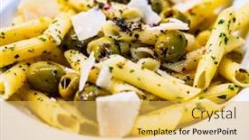  Presentation with shades of olive green - Slide deck with penne-with-green-olives background and a yellow colored foreground