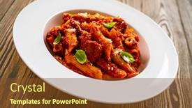  Presentation with tomato - Theme with penne-with-meat-tomato-sauce background and a tawny brown colored foreground