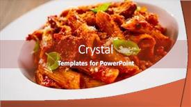  Presentation with sauce - Colorful PPT layouts enhanced with penne-with-meat-tomato-sauce backdrop and a crimson colored foreground