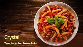  Presentation with sauce - Amazing theme having penne with meat tomato sauce and vegetables backdrop and a tawny brown colored foreground