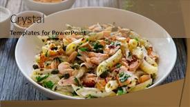  Presentation with nuggets - Beautiful slide deck featuring penne-with-roasted-salmon-nuggets backdrop and a coral colored foreground