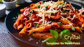  Presentation with sausages - Slide set with penne-with-sausages-tomato-sauce background and a tawny brown colored foreground