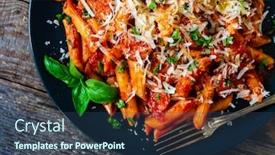  Presentation with sausages - Amazing presentation theme having penne-with-sausages-tomato-sauce backdrop and a ocean colored foreground