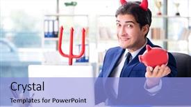  Presentation with devil - Theme having penny - devil angry businessman background and a light blue colored foreground
