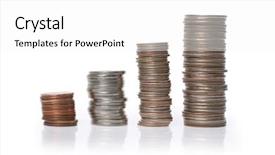  Presentation with stacks of rupee coins - PPT theme enhanced with penny - multiple stacks of american coins background and a white colored foreground