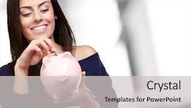  Presentation with piggy bank - Slides enhanced with penny - portrait of a young girl background and a light gray colored foreground