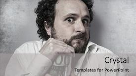  Presentation with people lost money fired businessman - Beautiful PPT theme featuring penny - save stingy businessman saving money backdrop and a light gray colored foreground