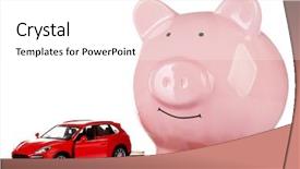  Presentation with piggy bank broken piggybank - Presentation design consisting of penny stock - piggy bank with car toy background and a white colored foreground