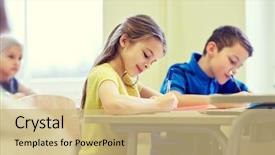  Presentation with school elementary - Amazing presentation design having pens and notebooks writing test backdrop and a coral colored foreground