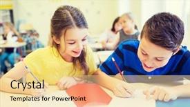  Presentation with school elementary - Slides having pens and notebooks writing test background and a blonde colored foreground