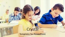  Presentation with elementary school career day and technology - Theme with pens and notebooks writing test background and a blonde colored foreground