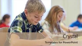  Presentation with elementary school - Cool new slides with pens and notebooks writing backdrop and a coral colored foreground