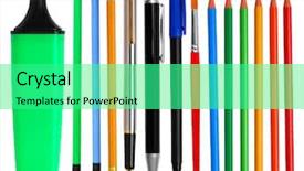  Presentation with pens and pencils - Beautiful slide set featuring pens and pencils backdrop and a seafoam green colored foreground