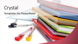  Presentation with compass - Colorful slides enhanced with pens compass rulers and pile backdrop and a white colored foreground