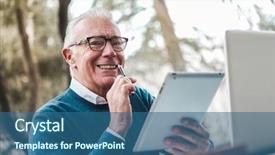  Presentation with focus group hands taking notes - Cool new PPT layouts with pens free - senior man taking notes outdoor backdrop and a ocean colored foreground