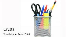  Presentation with depot container - Audience pleasing PPT theme consisting of pens pencils - pen and pencil container isolated backdrop and a  colored foreground