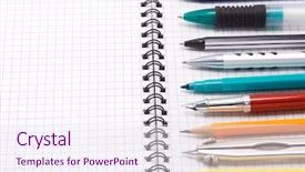  Presentation with pen - Presentation having pens pencils - pen pencil and felt pen background and a sky blue colored foreground