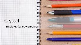  Presentation with notebook texture - Cool new PPT theme with pens pensils and checked notebook backdrop and a white colored foreground