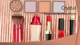  Presentation with cosmetics - Presentation consisting of pensils - decorative cosmetics on bright background background and a  colored foreground