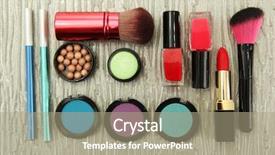  Presentation with cosmetics - Beautiful presentation design featuring pensils - decorative cosmetics on grey background backdrop and a  colored foreground