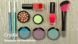  Presentation with cosmetics - PPT theme consisting of pensils - decorative cosmetics on grey background background and a  colored foreground