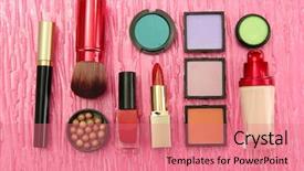  Presentation with cosmetics beauty cosmetic white - Slides consisting of pensils - decorative cosmetics on pink background background and a  colored foreground