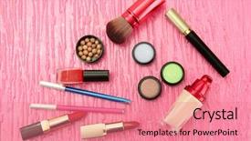  Presentation with cosmetics - Theme having pensils - decorative cosmetics on pink background background and a  colored foreground